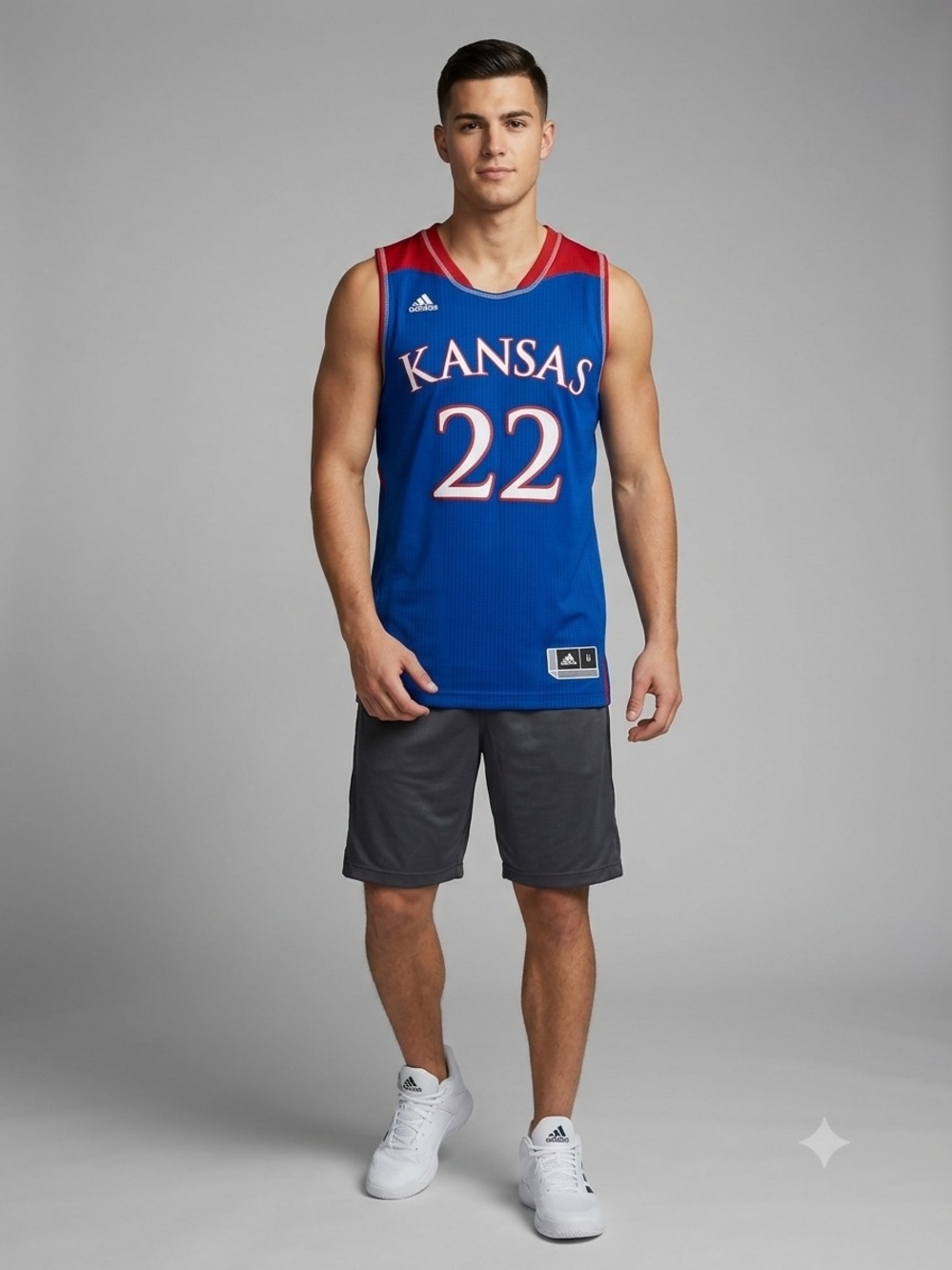 adidas Royal Blue and Red KU #22 Basketball Jersey University of Kansas Medium
